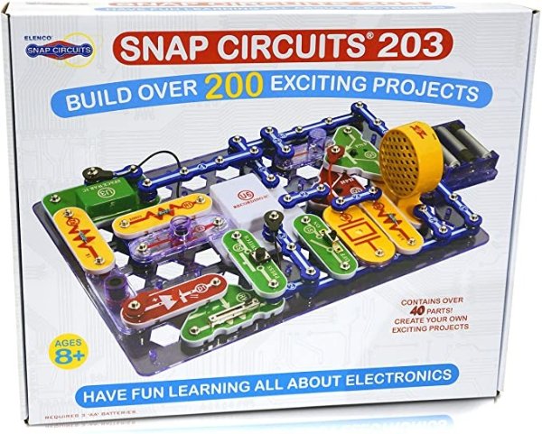 203 Electronics Exploration Kit | Over 200 STEM Projects | 4-Color Project Manual | 42 Snap Modules | Unlimited Fun