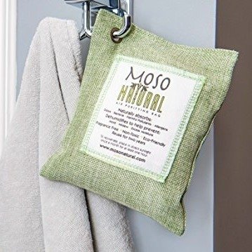 Moso Natural Air Purifying Bag. Odor Eliminator for Cars, Closets, Bathrooms and Pet Areas. Captures and Eliminates Odors. Green Color, 200-G