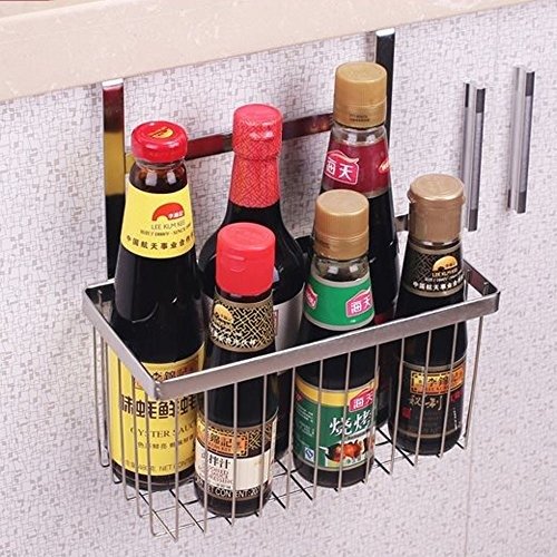 Over The Cabinet Kitchen/Bathroom Storage Organizer Basket Rack, Sandwich Bags, Cleaning Supplies - Large, Stainless Steel