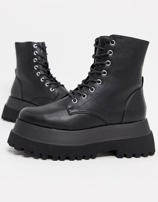 Agile chunky lace up ankle boots in black 