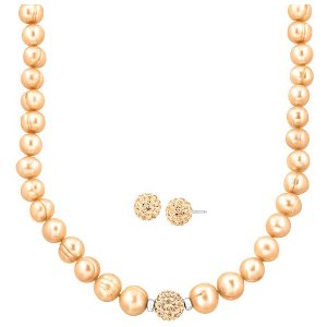 Champagne Ringed Pearl Set with Swarovski Crystals