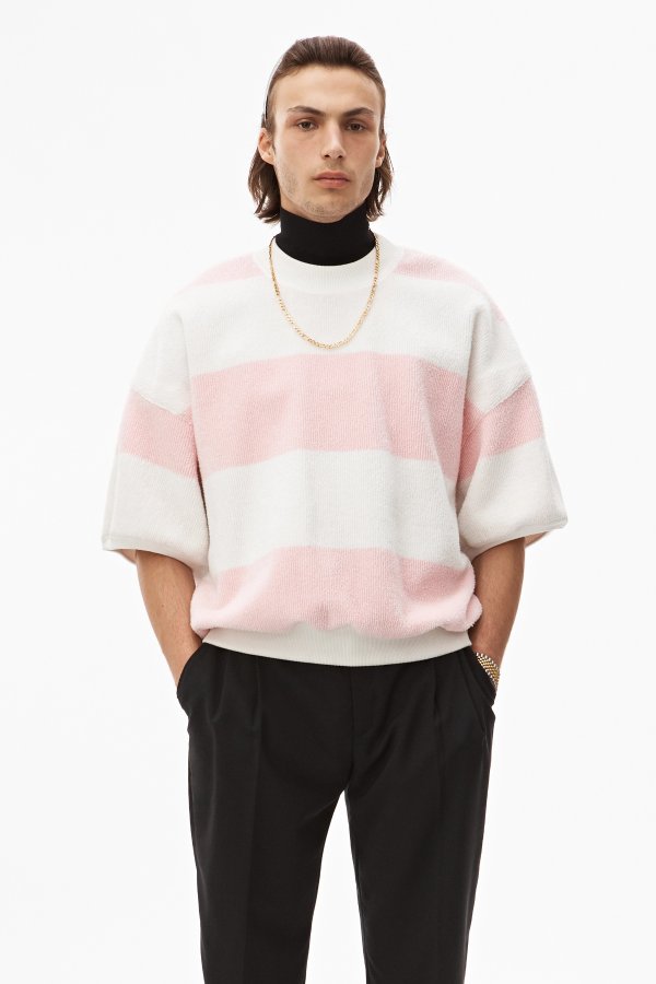alexanderwang short sleeve striped pullover with logo at neck