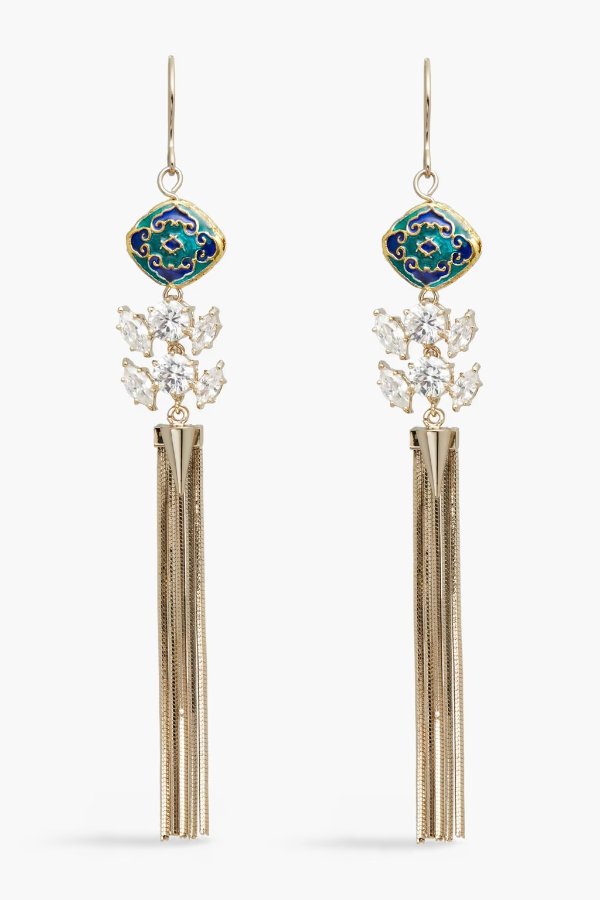 18-karat gold-plated, crystal and enamel earrings