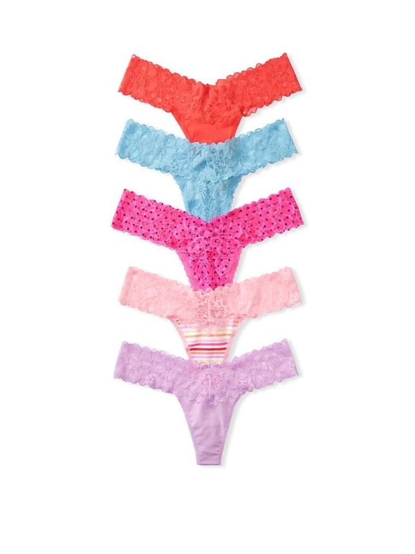 5-Pack Lace Waist Thong Panties