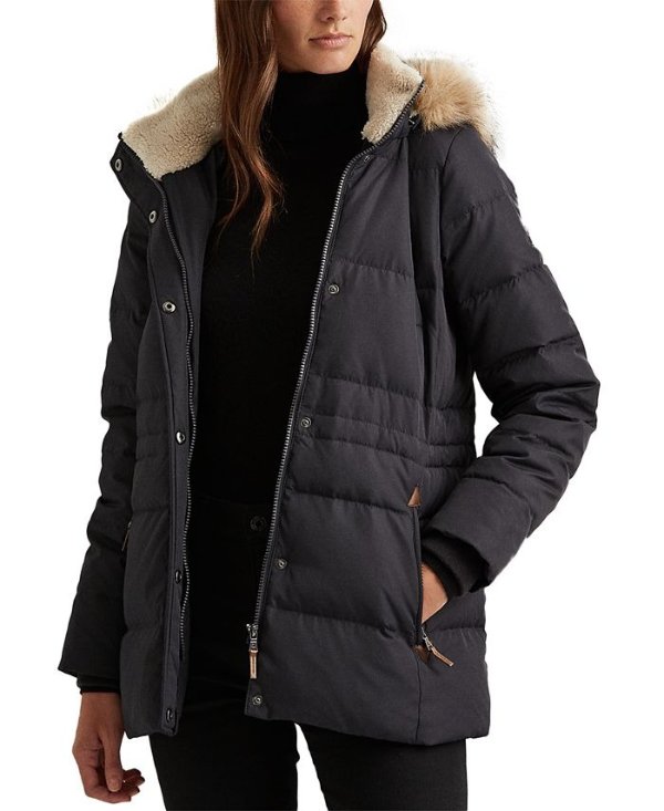 Faux-Fur-Trim Hooded Down Puffer Coat, Created for Macy's