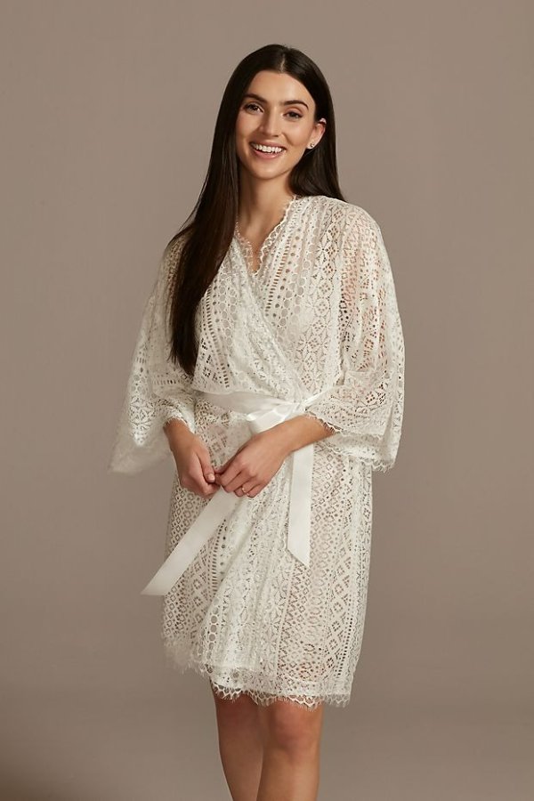 Crochet Lace Robe with Satin Sash