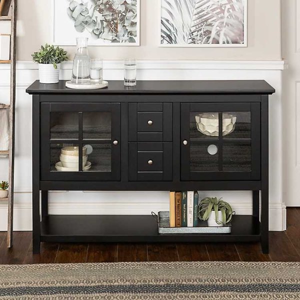 New! Black Wood and Glass Buffet Cabinet