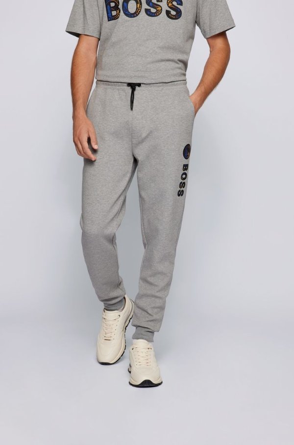 BOSS x NBA cotton-blend tracksuit bottoms with colorful branding Low-top trainers in burnished Italian leather by BOSS