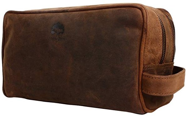 Genuine Leather Travel Toiletry Bag - Dopp Kit Organizer By Rustic Town (Dark Brown)