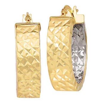 14kt Two-Tone Gold Diamond Cut Hoop Earrings