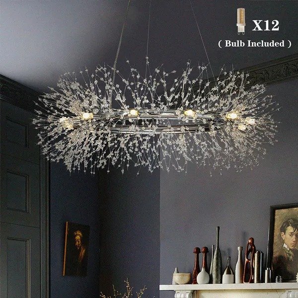 Modern Firework Crystal Chandelier for Dining Room and Living Room Bulb Included - W 39.4" - Chrome