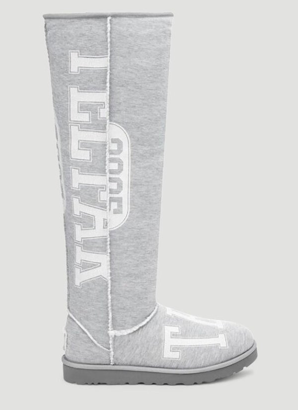 Logo Print Tall Boot in Light Grey