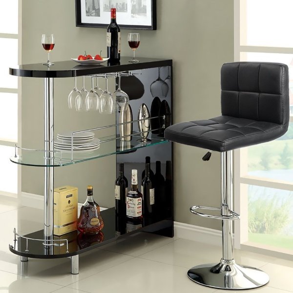 Walnew Adjustable Armless Swivel Bar Stools with PU Leather, Set of Two in Black
