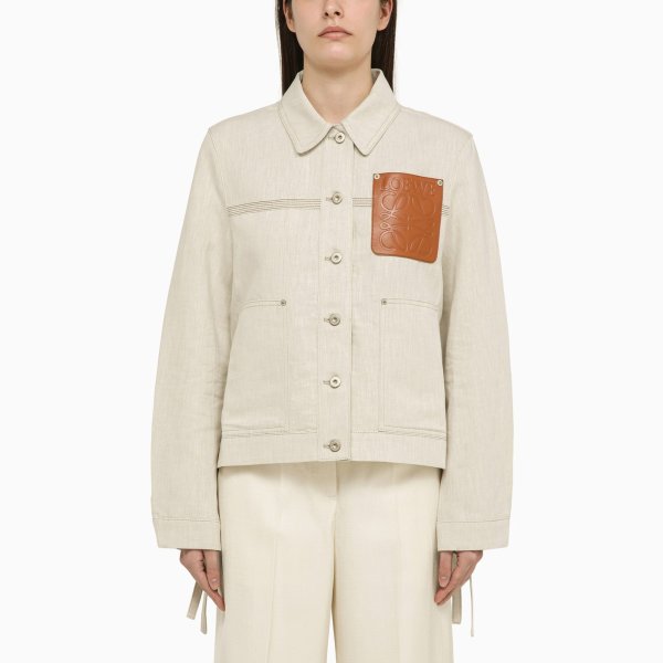 Ecru shirt jacket in lono and cotton