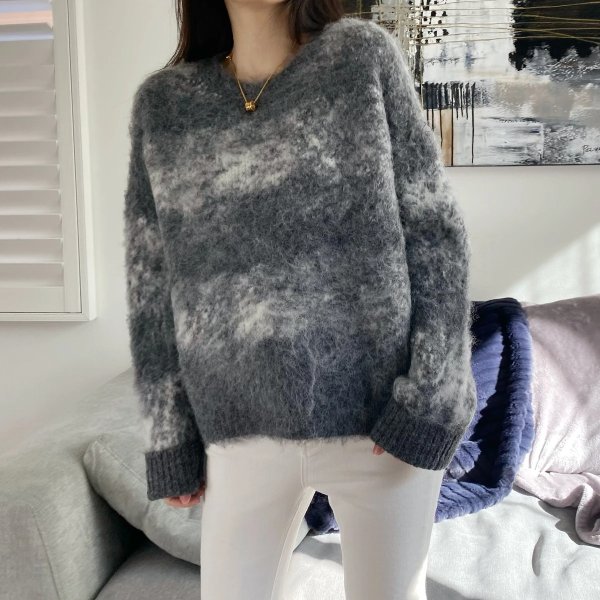 Tie Dye Wool Chunky Sweater - Grey
