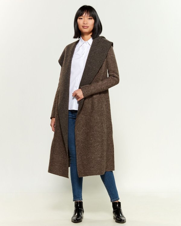 Long Hooded Wool-Blend Coat