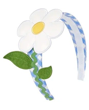 Girls Applique Flower Gingham Headband - Sunny Daisies