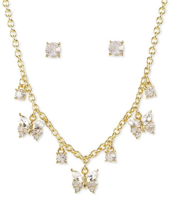 Gold-Tone Crystal Butterfly Statement Necklace & Stud Earrings Set, Created for Macy's
