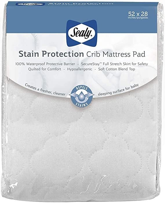 Stain Protection Waterproof Fitted Toddler Bed and Baby Crib Mattress Pad Cover Protector, Noiseless, Machine Washable and Dryer Friendly 52" x 28" - White