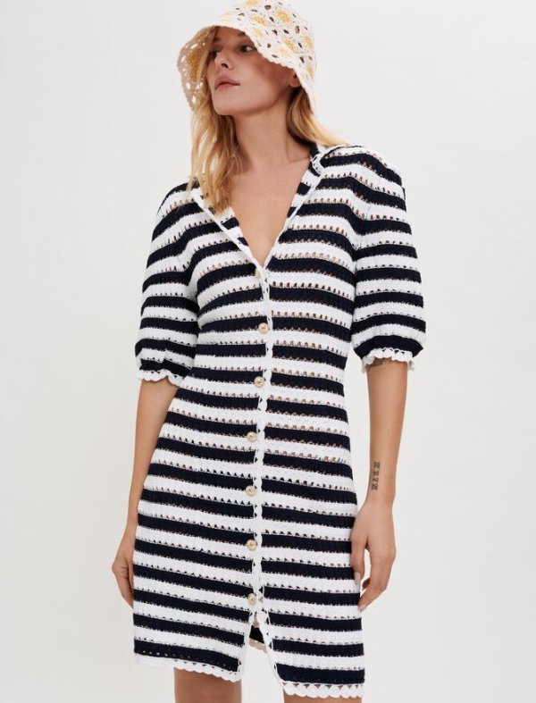 222ROSETTE Striped crochet-effect dress