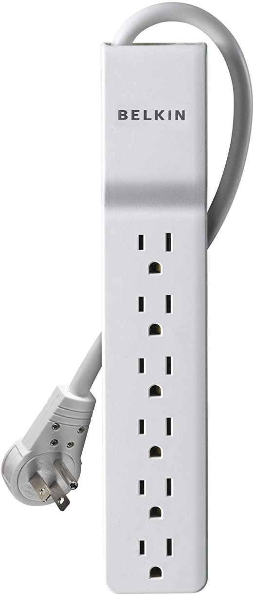 6-Outlet SlimLine Power Strip Surge Protector, 6ft Cord and Rotating Plug, 720 Joules, White