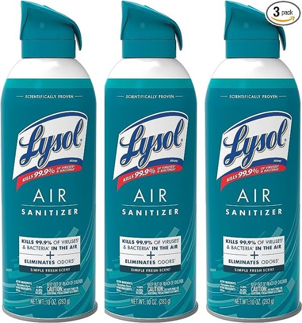 Air Sanitizer Spray, For Air Sanitization and Odor Elimination, Simple Fresh Scent, 10 Fl. Oz (Pack of 3)