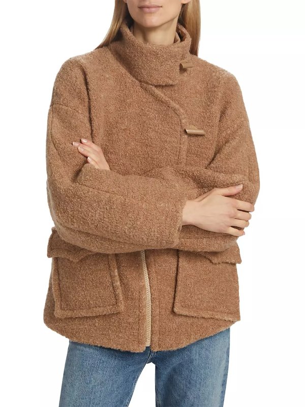 Dropped-Shoulder Wool Boucle Jacket