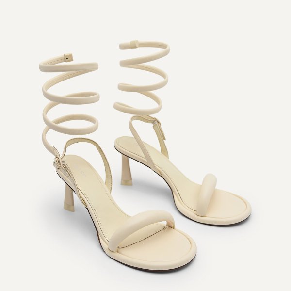 Terrazo Heels with Detachable Coil Strap - Beige