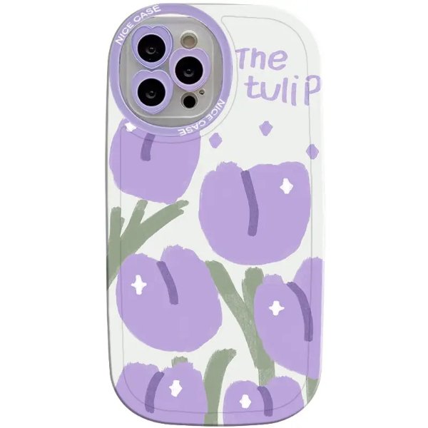 Purple Tulip Heart Shape Lens Silicone Shock-absorbing Phone Case For Different Models Of IPhone