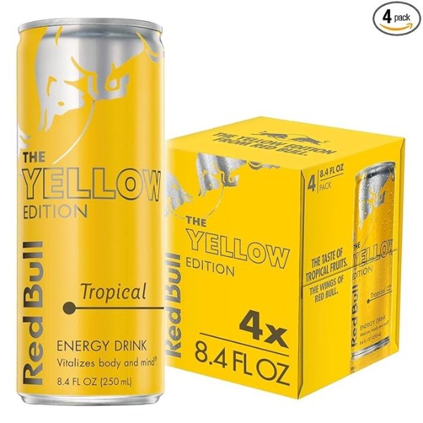Tropical Yellow Edition Energy Drink, 8.4 Fl Oz Cans, 4 Pack