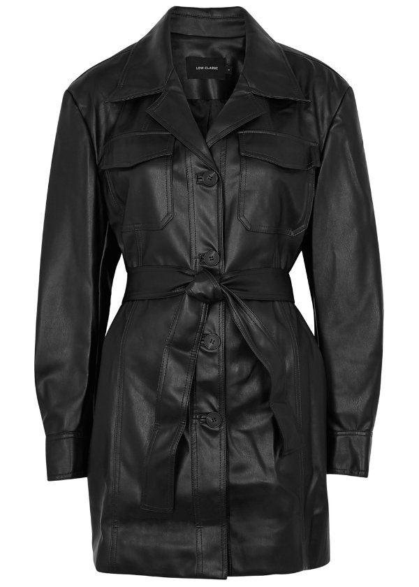 Black belted faux leather jacket