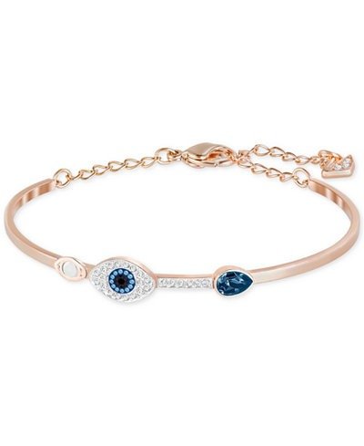 Rose Gold-Tone Clear and Blue Crystal Evil Eye Adjustable Bangle Bracelet