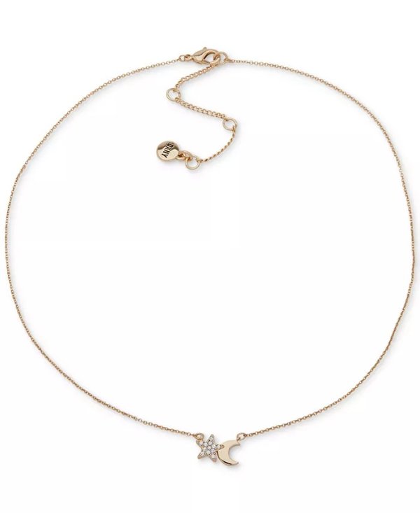 Gold-Tone Crystal Pave Star Moon Pendant Necklace, 16" + 3" extender