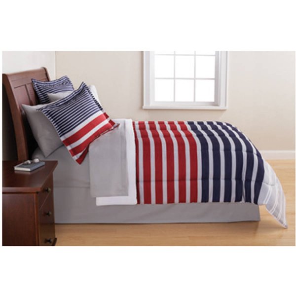 Grey & Blue Stripe Bed in a Bag Bedding Set by Mainstays