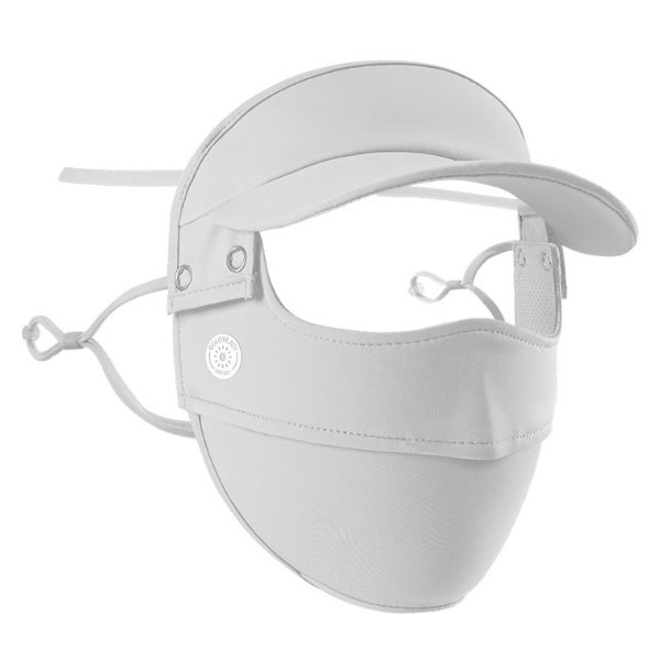 防晒面罩 可遮全脸 带帽檐 防紫外线冰丝材质 灰色
