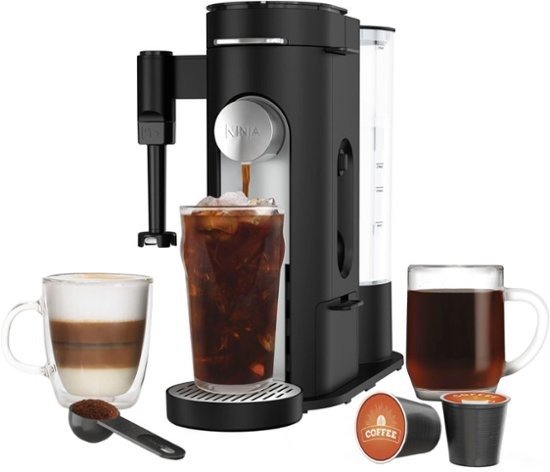 - Pods & Grounds Specialty Single-Serve Coffee Maker, K-Cup Pod Compatible with Built-In Milk Frother - Black
