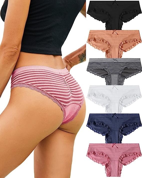 CUTE BYTE Cheeky Underwear for Women Sexy Bikini Panties Lace  Stretch Seamless Low Rise Hipster Breathable Soft Stripe 6 Pack 39.99