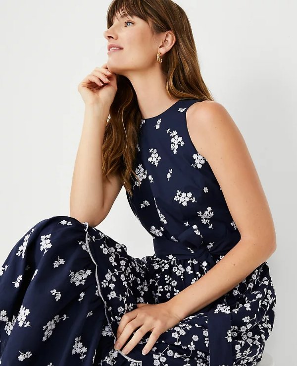 Floral Embroidered Midi Dress | Ann Taylor