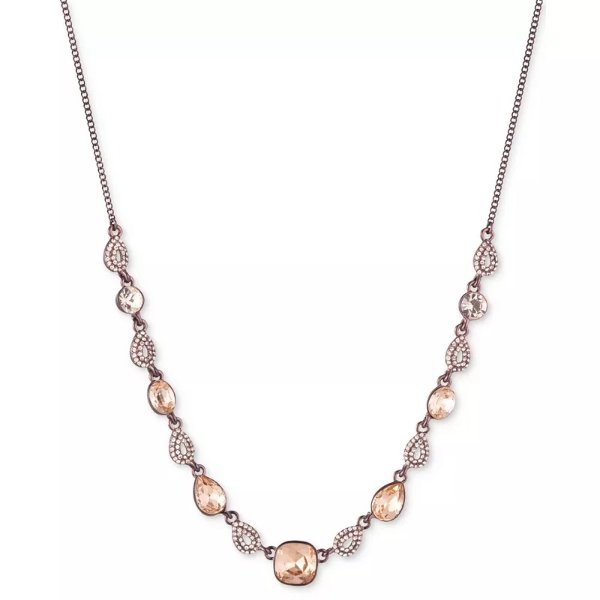 Brown Gold-Tone Silk Cushion-Cut Frontal Necklace, 16" + 3" extender