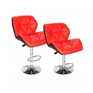 Red SET of (2) Bar Stools Leather Hydraulic Swivel Dinning Chair Barstools B01