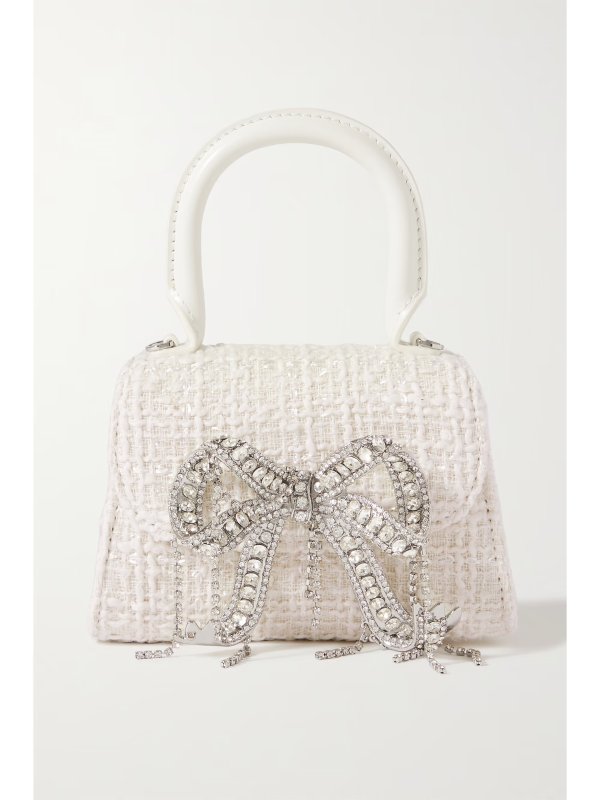 The Micro Bow mini crystal-embellished boucle tote