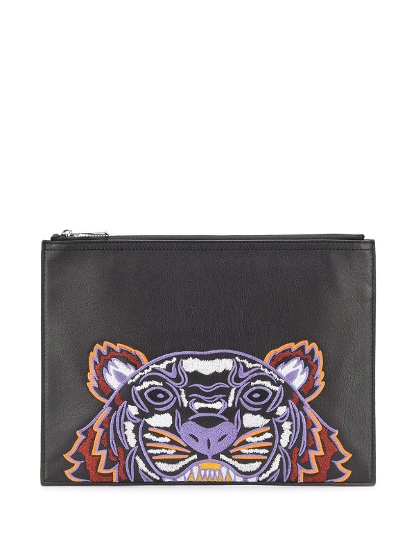 tiger embroidered clutch bag