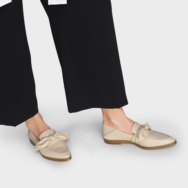 Beige Knotted Bow Convertible Loafers |CHARLES & KEITH