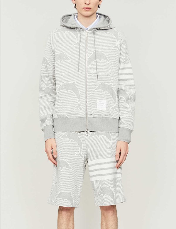 Dolphin-print cotton-jersey hoody
