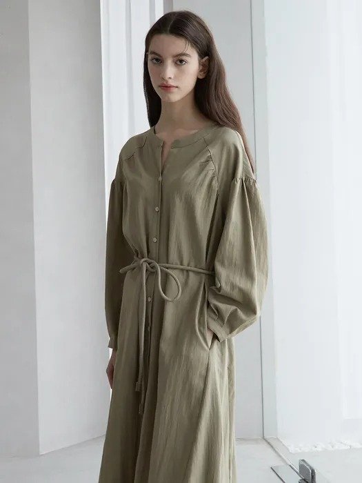 Bohemian Shirring Dress_Olive Green