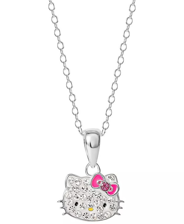 Crystal & Enamel Hello Kitty Pendant Necklace in Sterling Silver, 16"+ 2" extender