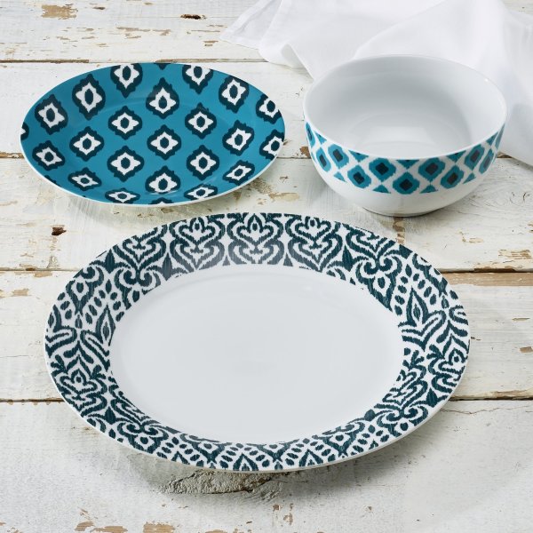 Turkish 12-Piece Round Porcelain Dinnerware Set, Blue