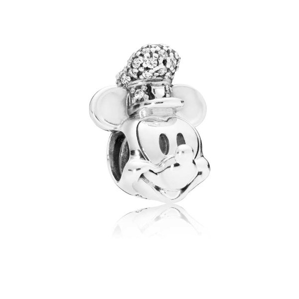 Disney, Shimmering Steamboat Willie Portrait Charm, Clear CZ|PAND