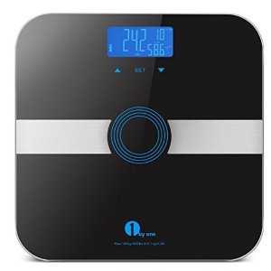 1byone Body Fat Scale Body Scale Bathroom Scale with Tempered Glass, 180kg/400lb Weight Capacity, 10 Users Auto Recognition, Measures Weight, Body Fat, Water, Muscle, Calorie and BMI, Black