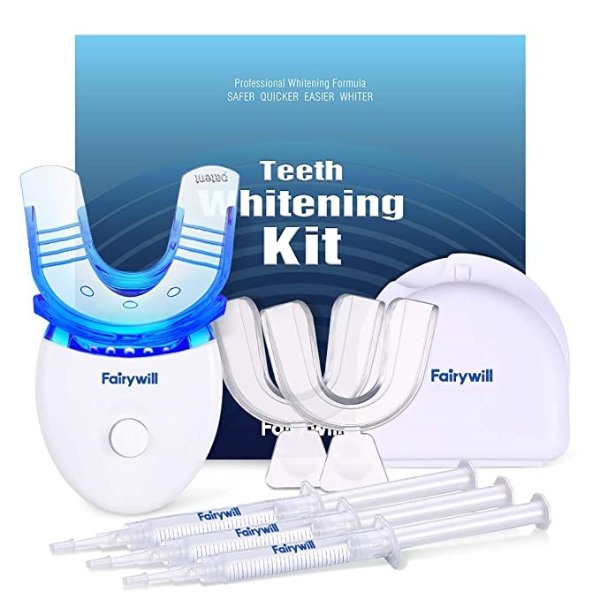 Teeth Whitening Kit with Led Light for Sensitive Teeth,Teeth Whitening Kit, 35% Carbamide Peroxide 3ml(3) Gel with 5X Blue Light Accelerated, 2 Form Fitting Teeth Trays And A Case